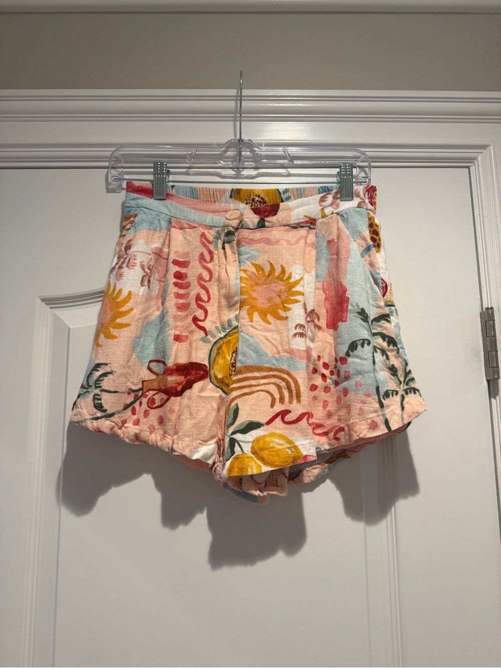 Paper Heart Women's Soft Pink Tropical Print Linen Blend Shorts